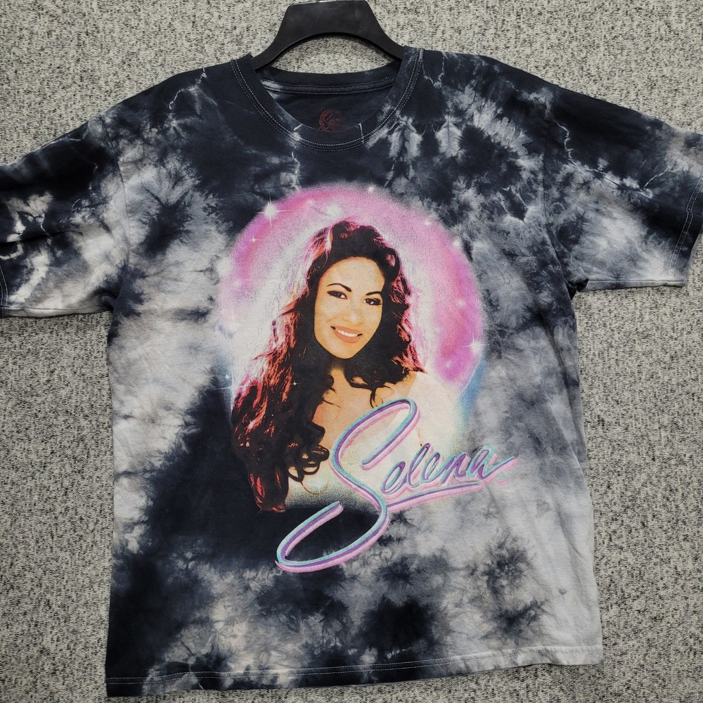 Selena Quintanilla Tie Dye Graphic T-Shirt Mens Lg  Black Grey Music Tee 2219